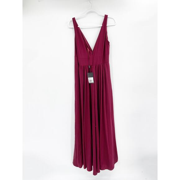 La Femme Plunge Neck A-Line Dark Berry Red Formal Evening Gown Size 14 NWT - Picture 7 of 7